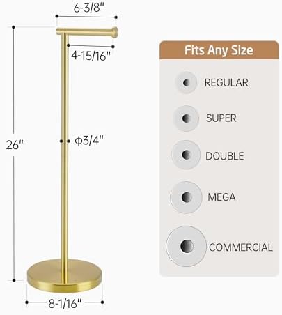 KES Gold Toilet Paper Holder Stand, 26" H (Taller Version), Weighted Base