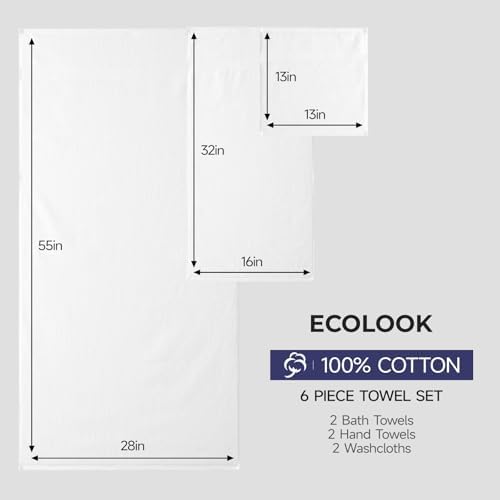 ecolook Ultra Soft 6-Piece Towel Set, 100% Cotton