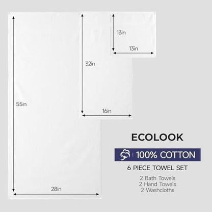 ecolook Ultra Soft 6-Piece Towel Set, 100% Cotton