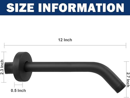 NearMoon Shower Arm with Flange, Made of 304 Stainless Steel Shower Extension Extender Pipe, Wall-Mounted for Fixed Bathroom Showerhead, Never Rust (12 Inch, Matte Black)