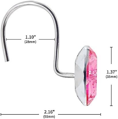 Pink Diamond Crystal Bling Shower Curtain Hooks Rings for Bathroom,12PCS