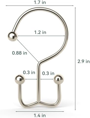 Goowin Shower Curtain Hooks, 12 Pcs Shower Curtain Rings, Durable Shower Curtain Rings Rust Proof, Double Glide Shower Rings for Curtain, Simple Shower Hooks for Shower Curtain & Liner, Brush Nickel