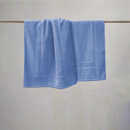 Feather & Stitch 2 Piece Towel Like Bath Mats (30x21 Inch) 100% Cotton Terry Bath Mats, Bathroom Shower Floor Mats [NOT A Bathroom Rug], Soft Absorbent Washable Mats - Faded Denim
