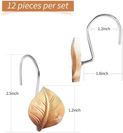 Brown Plant Leaf Shower Curtain Hooks,Eucalyptus Bathroom Decor,12PCS
