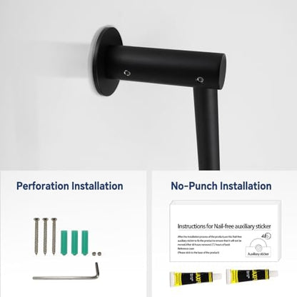 Shower Slide Bar Adjustable Handheld Shower Head Holder Wall Mount - 15inch All-Metal Shower Head Slide Bar Compatible with Bathroom Drill Free Glue Installation - Black