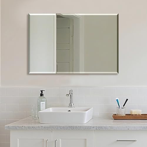 Frameless Wall Mirror Beveled Edge 28” x 20“ Bathroom Mirror for Over Sink