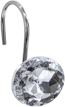 Crystal Diamond Round Shower Curtain Hooks Rings for Bathroom,Clear,12PCS