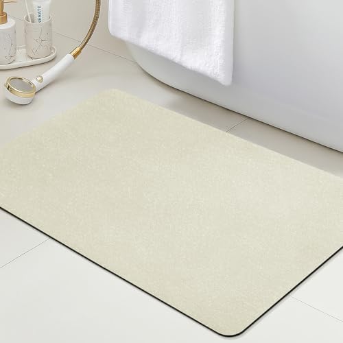 ACCUMTEK Non Slip Bath Mat, Thin Bathroom Rugs Fit Under Door, Quick Dry Bath Mats, Machine Washable Bath Rugs for Bathroom, Bathtub & Kitchen, Light Beige/Upgraded Solid/24 x17