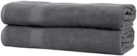 HILLFAIR 100% Cotton 2 Pc XXL Oversized Bath Towel Set 40"x 80"- Platinum