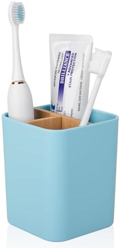 Bamboo Toothbrush Holder for Bathrooms Toothpaste Organizer - Blue