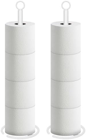 NearMoon Bath Toilet Paper Holder Stand, Freestanding Tissue Paper Storage with Reserve, Space Toilet 4 Rolls Holder for Bathroom/Kitchen Countertop-All Metal (2 Pack, White)
