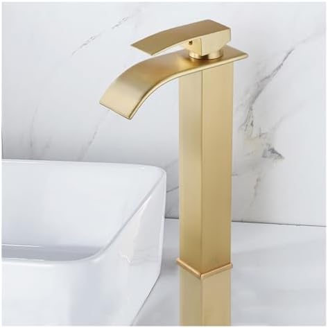 Elegant Black Waterfall Bathroom Faucet - High Arc Brushed Gold Mixer Tap, Easy Installation, Stylish Grey Vanity Sink Waterfall Faucet for Modern Bathrooms