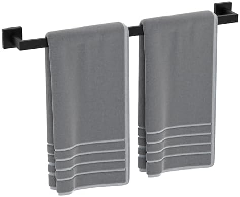 Luxbaro 24 Inch Matte Black Towel Bar, Square Base, Total Length 26-Inch