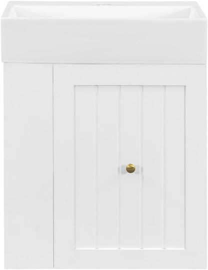 20" Floating Small Bathroom Vanity with Sink, Wall Mounted Vanity for Compact Bathrooms, Space-Saving Narrow Bathroom Vanities with Soft-Close Drawer Open Shelf Towel Bar (White,20" Floating Drawer)