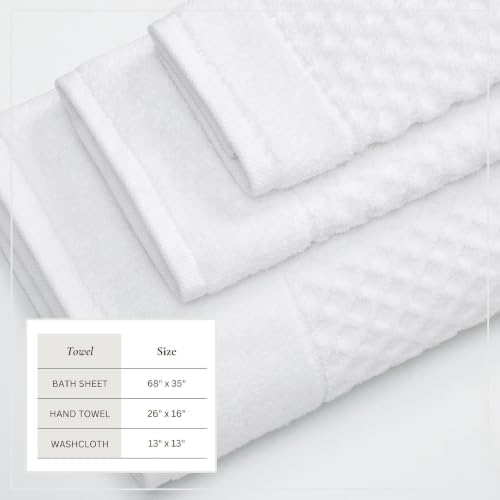 Great Bay Home Bath Towels - 100% Cotton 6 Piece Bath Sheet Set - Diamond Waffle Weave - Absorbent, Durable, Quick-Dry Towels for Bathroom (Optic White)