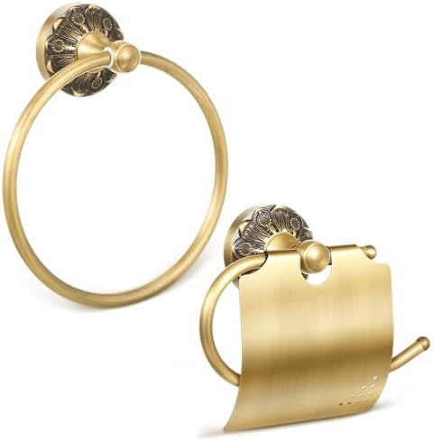 2 Pcs Antique Toilet Paper Holder Hand Towel Ring, with Cover