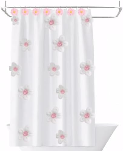 Daisy Flower Shower Curtain Hooks, 12PCS Stainless Steel Anti Rust Sunflower Shower Curtain Hooks Floral Decorative Curtain Hanger Hooks for Living Room Bathroom Decor (Pink)