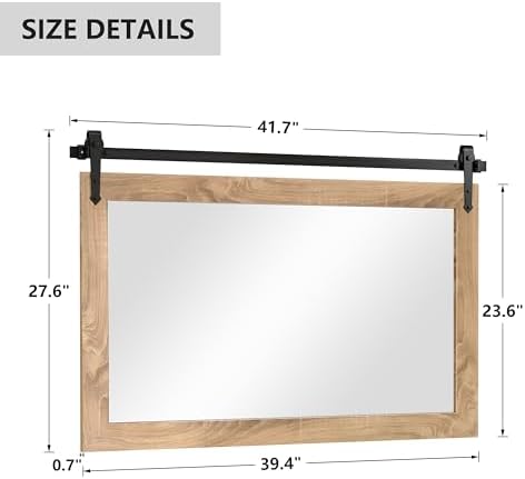 Farmhouse Mirror 42”x28” Bathroom Mirror for Over Sink, Bathroom Vanity Mirrors, Barn Door Style Mirror Farmhouse Decor