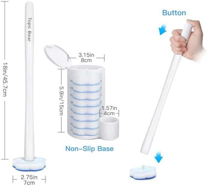 Topo Bear Disposable Toilet Brush Holder Set Toilet Wand (Pack of 2) Toilet Cleaner Scrubber with 24 Refills