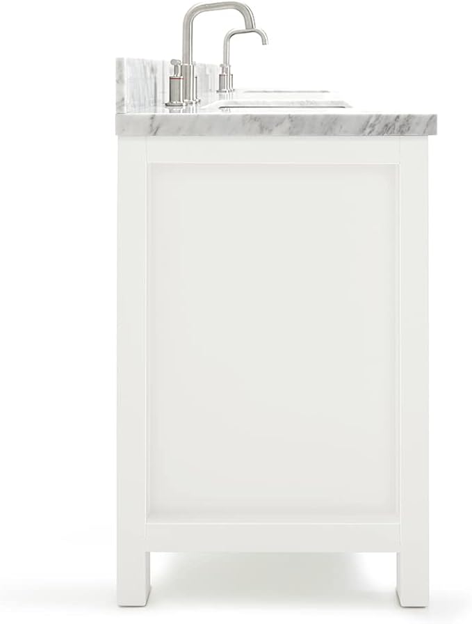 ARIEL Bristol 72-inch Bathroom Vanity with Sink,Solid Wood, 1.5-inch Italian Carrara Marble Countertop, Double Rectangular Porcelain Sink, 4 Soft Closing Doors, 4 Dovetail Drawers, White