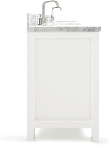 ARIEL Bristol 72-inch Bathroom Vanity with Sink,Solid Wood, 1.5-inch Italian Carrara Marble Countertop, Double Rectangular Porcelain Sink, 4 Soft Closing Doors, 4 Dovetail Drawers, White