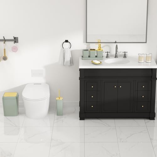 XLHOMO Bathroom Accessories Set - 25PC Bathroom Set with Shower Curtain and Rugs, Sage Green Bathroom Set, Bathroom Accessory Set with Press-on Lid Trash Can, Soap Dispenser and Qtip Holders