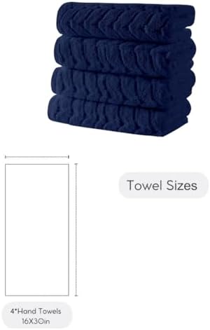 BAGNO MILANO Turkish Cotton Bath Towels, Hand Towels - Soft Plush Jacquard Collection Luxury Towels Set (Navy, Hand Towel Set of 4)