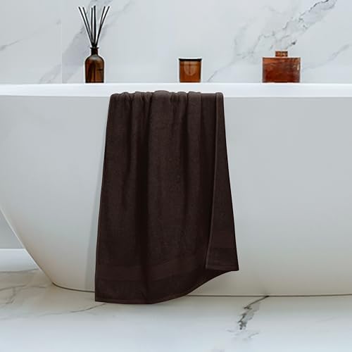 Belizzi Home 4 Pack Bath Towel Set 27x54, 100% Ring Spun Cotton, Ultra Soft Highly Absorbent Machine Washable Hotel Spa Quality Bath Towels for Bathroom, 4 Bath Towels - Chocolate Brown
