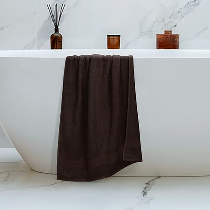 Belizzi Home 4 Pack Bath Towel Set 27x54, 100% Ring Spun Cotton, Ultra Soft Highly Absorbent Machine Washable Hotel Spa Quality Bath Towels for Bathroom, 4 Bath Towels - Chocolate Brown