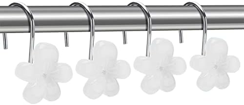 Cute Flower Shower Curtain Hooks, Glow in The Dark, Pretty Floral Themed Elegant Spring Time Bathroom Decor, White