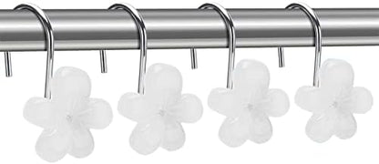 Cute Flower Shower Curtain Hooks, Glow in The Dark, Pretty Floral Themed Elegant Spring Time Bathroom Decor, White