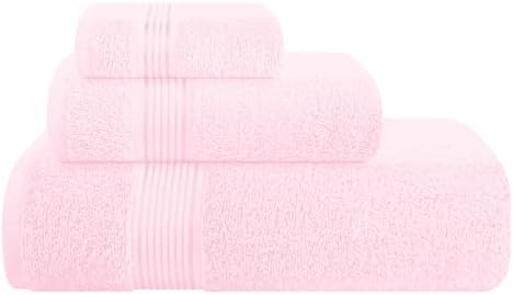 Belizzi Home Ultra Soft 3 Pack Cotton Towel Set, Contains a Bath Towel 28x55 inch, a Hand Towel 16x24 inch & a Wash Coth 12x12 inch, Ideal Everyday use, Compact & Lightweight - Pink