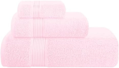 Belizzi Home Ultra Soft 3 Pack Cotton Towel Set, Contains a Bath Towel 28x55 inch, a Hand Towel 16x24 inch & a Wash Coth 12x12 inch, Ideal Everyday use, Compact & Lightweight - Pink