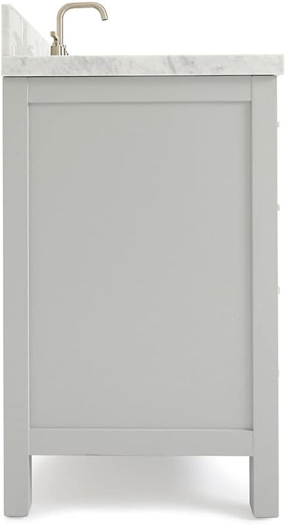 ARIEL Cambridge 42-inch Bathroom Vanity with Sink,Solid Wood, 1.5-inch Italian Carrara Marble Countertop, Single Rectangular Porcelain Sink, 2 Soft Closing Doors, 9 Dovetail Drawers, Grey