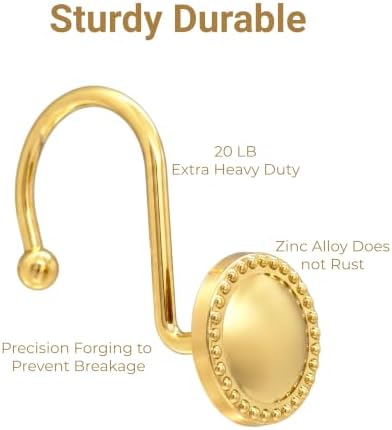 Shower Curtain Hooks,Rust-Resistant Decorative Rings,12-Pack,Gold