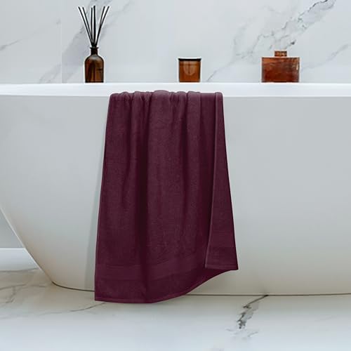 Belizzi Home 4 Pack Bath Towel Set 27x54, 100% Ring Spun Cotton, Ultra Soft Highly Absorbent Machine Washable Hotel Spa Quality Bath Towels for Bathroom, 4 Bath Towels - Burgundy