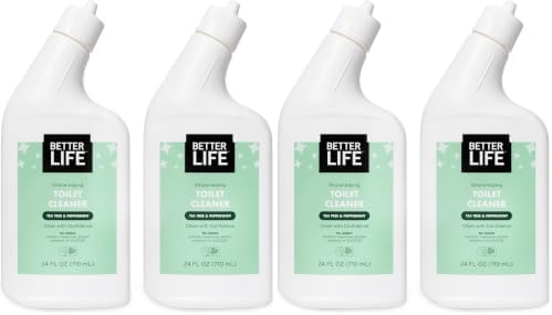 Better Life Toilet Bowl Cleaner, Plant-based, Stain & Odor Remover, Tea Tree & Peppermint Scent Cleaning Gel, Liquid Bathroom Cleaners for Household, 24 Oz, Pack of 4