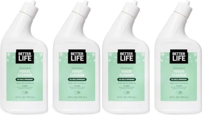 Better Life Toilet Bowl Cleaner, Plant-based, Stain & Odor Remover, Tea Tree & Peppermint Scent Cleaning Gel, Liquid Bathroom Cleaners for Household, 24 Oz, Pack of 4