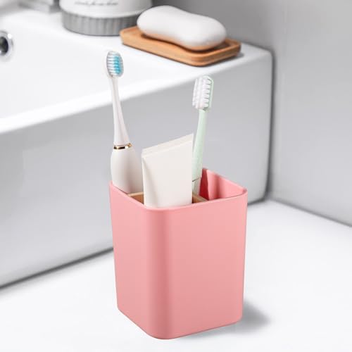 Bamboo Toothbrush Holder for Bathrooms Toothpaste Organizer - Pink