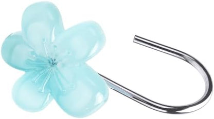 Flower Themed Shower Curtain Hooks, Glow in The Dark Bathroom Decor for Kids, Unique & Simple Look Decorative Shower Curtain Hangers, Cool Blue