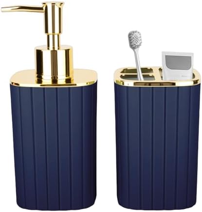 RRM Bathroom Soap Dispenser and Toothbrush Holder Set, Navy Blue