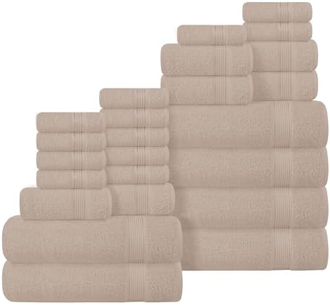 Belizzi Home 100% Cotton Towel Set, Contains 6 Soft Bath Towel, 6 Hand Towels, 12 Wash Cloths - Compact Absorbent Lightweight & Quickdry Towels for Bathroom - 24 Piece Bathroom Towel Set - Tan