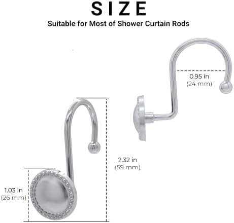 Shower Curtain Hooks,Rust-Resistant Decorative Rings,12-Pack,Chrome