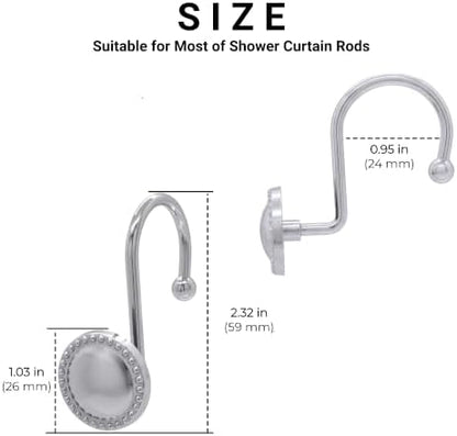 Shower Curtain Hooks,Rust-Resistant Decorative Rings,12-Pack,Chrome