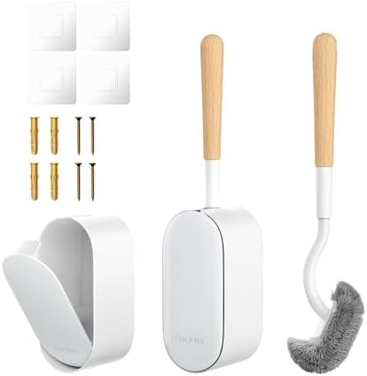 OSCIOSS Bamboo Toilet Brush Set, 2 Pack with Ergonomic Design, Compact Size, Durable Bristles, Wooden Holder for Bathroom Cleaning