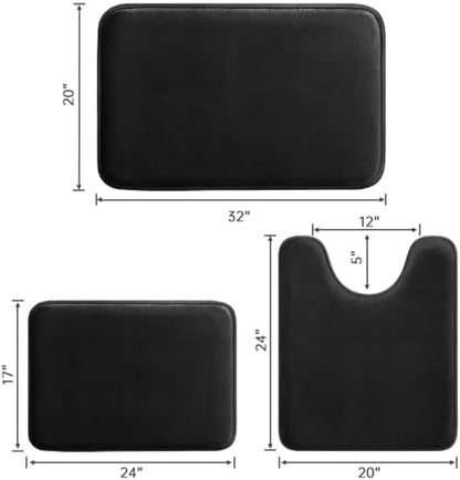 HUXMEYSON 3-Piece Memory Foam Bathroom Rug Set, Black