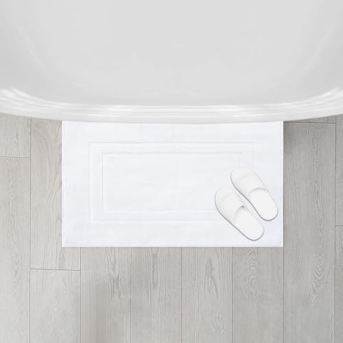 Feather & Stitch 2 Piece Towel Like Bath Mats (30x21 Inch) 100% Cotton Terry Bath Mats, Bathroom Shower Floor Mats [NOT A Bathroom Rug], Soft Absorbent Washable Mats - White