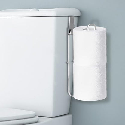 Bathroom Toilet Paper Holder with Storage Extra 2 Rolls, Over the Tank Toilet Paper Holder Wall Mount, Small Restroom Organizer, Adhesive RV Tissue Storage, Stainless Steel, Silver, 1PC