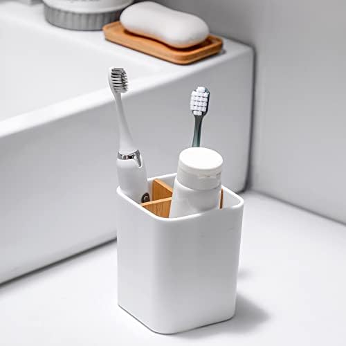 Bamboo Toothbrush Holder for Bathrooms Toothpaste Organizer - White
