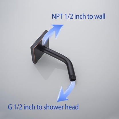 Shower Arm with Flange, 6 inch Wall Mount Replacement Angle Shower Head Arm,Wall-Mounted for Fixed Bathroom Showerhead, Shower Arm with Flange and Teflon Tape Oil Rubbed Bronze,SW-91018-6-ORB-SQ.